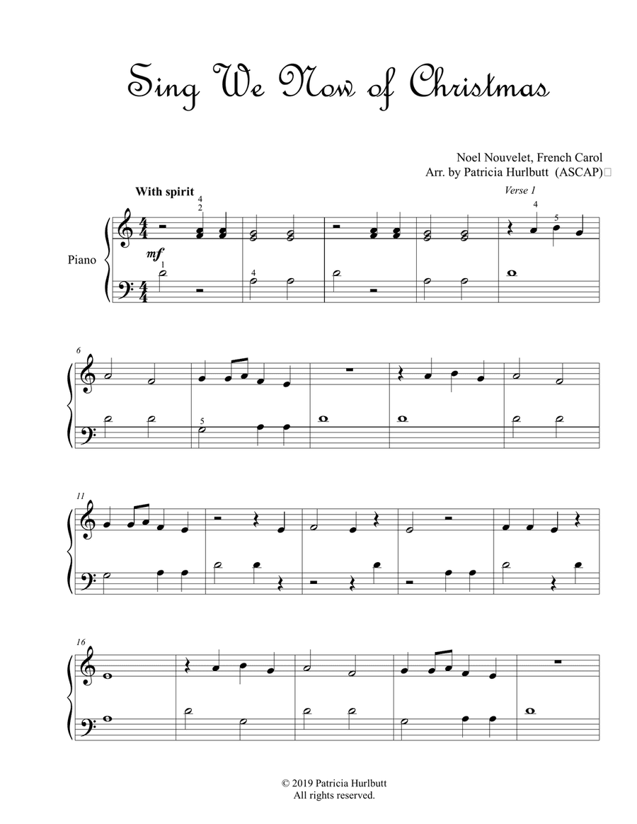 Sing We Now of Christmas  (Easy Piano)