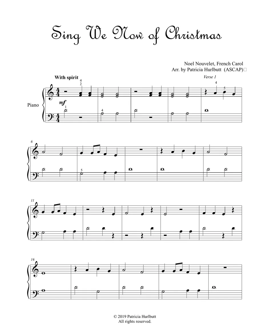 Sing We Now of Christmas  (Easy Piano)