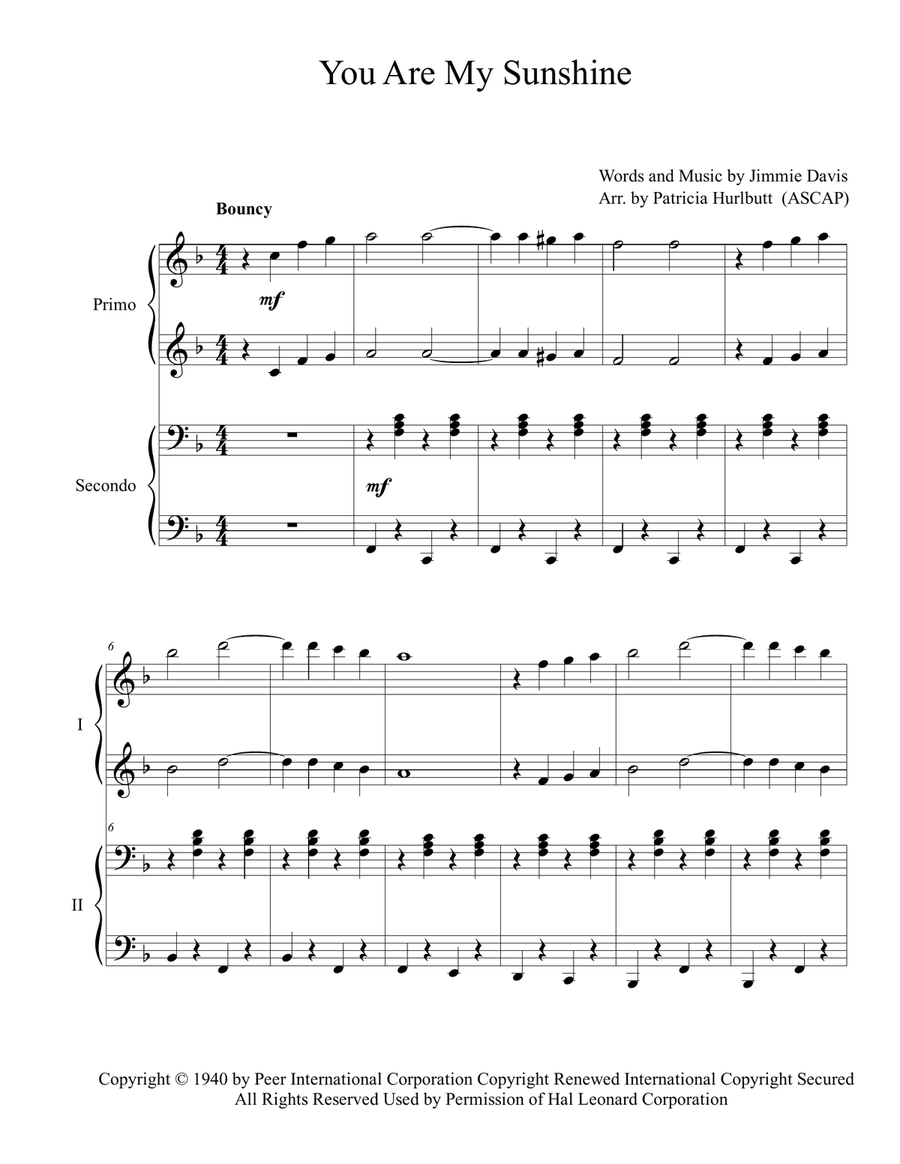 You Are My Sunshine (Piano Duet)