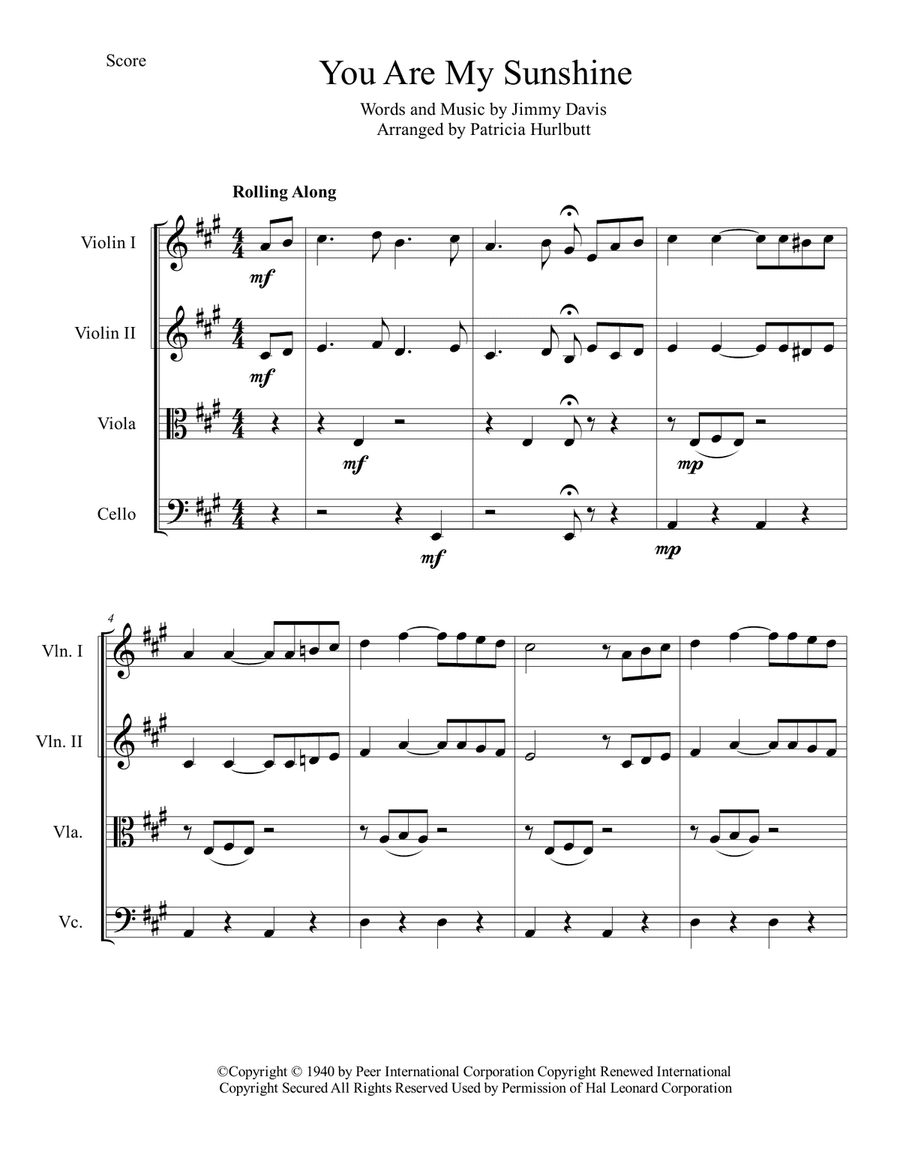 You Are My Sunshine (String Quartet)